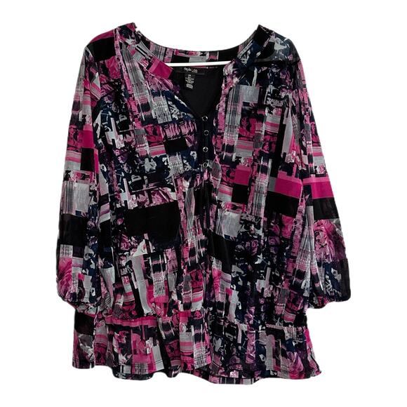 Style & Co. Pink & Purple Patterned Blouse, 2x, NWT - Picture 3 of 7